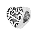 Oxidized silver heart charm with Love engraving and scroll pattern for DIY bracelets - Love Heart (003)