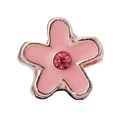 Pink enamel five-petal flower charm in rose gold finish with deep pink crystal center - Rose Gold Pink Rhinestone Floral Accessory (044)