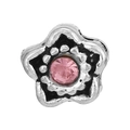 Abalorio de flor plateada con gema rosa central y acabado de metal vintage - Estilo Cinco Pétalos Retro (044)