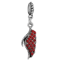 Silver alloy heart wing charm with red rhinestones for DIY bracelet jewelry - Wing Pendant / Silver Red