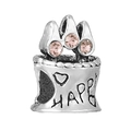 Abalorio vintage con piedras rosas y grabado Happy para pulseras personalizadas - Estilo Happy Grabado Retro (045)