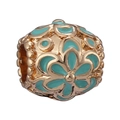 Golden flower charm bead with green enamel petals and vintage hollow design for DIY jewelry - Turquoise Enamel Style (15)