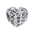 Hollow heart charm in S925 silver finish with intricate wavy cut-out pattern - Wavy Hollow Heart (005)
