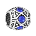 Silver hollow spacer bead with blue zircon crystals for DIY jewelry charm bracelets - 12mm / 几何镂空深蓝色球形款式(20)