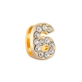 Sparkling gold number 6 charm with pave cubic zirconia for DIY stainless steel bracelets - Number 6