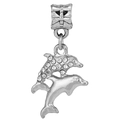 Pendentif dauphin en argent avec strass brillants pour bracelets de perles DIY - Charme Double Dauphin Demi Strass (033)