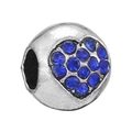 Ciondolo in argento con cuore di strass blu per bracciali fai-da-te e gioielleria - Perlina a Sfera con Cuore Blu (022)