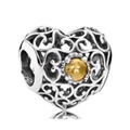 Hollow heart-shaped charm with golden center in silver metal for DIY bracelets - Hollow Scroll Pattern Gold Heart Bead (023)
