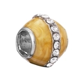 Silver bead charm with yellow marbled enamel and sparkling crystals for DIY bracelets - Yellow Stone Pattern Bead (001)