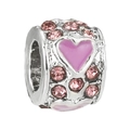 Charm in argento con cuore in smalto rosa e cristalli per bracciali fai-da-te - Perla a Cuore con Strass Rosa (23) / Confezione da 10