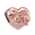 Roségoldene Herzperle mit geprägten Mini-Herzen für DIY Charm-Armbänder - 3D-Herzrelief (013)