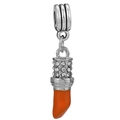 Lipstick charm pendant with orange enamel and clear rhinestones for charm bracelets - Lipstick Shaped Pendant (003)