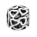 Silver hollow heart charm bead for DIY bracelets with polished oxidized finish - Layered Hollow Heart (013)