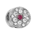 Zilveren bedel met centrale rode steen en zirkonia pavé voor doe-het-zelf armbanden - Rood Witte Strass Bloemen Bedeltje (012)