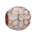 White enamel flower bead with gold trim and center crystal for DIY charm bracelets - White Enamel Solitaire Flower Style (35)