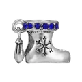 Charm a stivale natalizio in argento con cristalli blu e incisione a fiocco di neve - Ciondolo a Fiocco di Neve con Stivale di Natale (005)