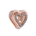 Charm cuore oro rosa con cristalli per bracciali keeper in acciaio inossidabile da 10mm - Stile Doppio Cuore con Strass (08)