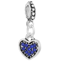 Blue rhinestone heart charm in silver alloy for DIY bracelet making and jewelry design - Pavé Heart Dark Blue Pendant Style (25)