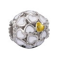 Hollow heart charm bead with white and gold enamel accents for DIY jewelry - Hollow Heart Enamel Sphere Bead (006)
