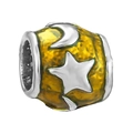 Silver bead charm with yellow enamel featuring crescent moon and star patterns - Yellow Star and Moon Enamel Bead (007)