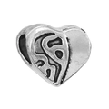 Silver vintage heart charm with abstract engraving for DIY beaded bracelets - Spiral Heart (016)