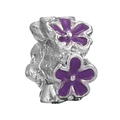 Silver bead charm featuring purple enamel flowers with metallic detail for bracelets - Normal Specification / Purple Enamel Five Petal Flower (6)