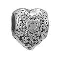 Detailed heart charm bead with textured floral patterns and polished center finish - Granulated Floral Heart (017)