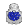 Ciondolo uccellino argento con strass blu a cuore per braccialetti fai-da-te - Ciondolo con Strass a Cuore di Pinguino Cartoon (008)