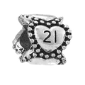 Retro luxury heart charm with 21 engraving and milgrain detail for DIY bracelets - Number 21 Heart (018)