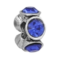 Charm vintage in lega d'argento con tre cristalli blu brillante e finitura anticata - Perlina in Metallo Vintage a Foro Largo (009)
