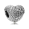 Silver alloy heart bead with angel wings engraving for DIY charm bracelets - Angel Wings Heart (019)