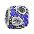 Charm a cuore traforato in argento vintage con cristalli blu e finitura ossidata - Perlina a Cuore Cava con Doppia Fila di Strass (011)