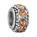 Silver bead charm with amber faceted crystals and textured surface for DIY jewelry - Amber Grain Textured Bead (014)