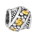 Silver bead charm with yellow crystal accents for DIY jewelry bracelets - Yellow Rhinestone Raised Grain Bead (015)