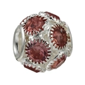 Zilveren bolvormige charm met sprankelende roze kristallen voor DIY-bedelarmbanden - Roze Edelsteen Pave Bol Bedeltje (023)