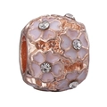 Perle charm en or rose avec pétales en émail rose et pierres en zircone cubique - Style Pétale Émaillé Or Rose (012)