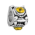 Vintage silver charm bead with two bright yellow crystals and cable texture details - Vintage Rope Pattern Yellow Zircon Bead (017)