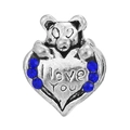 Ciondolo orsetto d'argento con incisione I Love You e cristalli blu scintillanti - Charm Orsetto con Cuore Love (015)