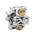 Retro silver DIY charm bead with amber faceted stones for bracelets and necklaces - Amber Main Stone Distressed Bead (018)