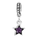 Zilveren sterbedeltje met paarse strasstenen en zwart emaille voor DIY-armbanden - Paarse Strass Ster Hanger (028)