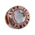 Charm rond en or rose avec pierre claire et gravure LOVE IS FOREVER pour bracelets - Style Anneau Gravé Or Rose (016)