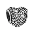 Silver heart charm bead with caviar texture and hollow stars for DIY jewelry bracelets - Granulated Texture Heart (027)