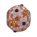 Charme de cœur or rose avec marguerites en émail blanc et cristaux violets - Style Marguerite Abeille Or Rose (017)