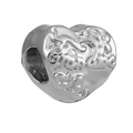 Silver heart-shaped charm bead with Grandma engraving and floral relief detail - Grandma Floral Heart (029)