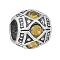 Silver bead charm with yellow zircon stones and geometric triangle patterns - Yellow Gemstone Triangle Pattern Bead (024)