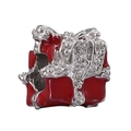 DIY silver bead charm featuring a festive red enamel gift box with sparkling crystals - Red Gift Box (006)