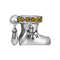 Silver winter boot charm pendant with yellow crystal rim and black snowflake details - Winter Boot Snowflake Charm (027)