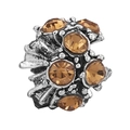 Vintage silver alloy charm with orange crystals and intricate beaded texture detail - Vintage Amber Gemstone Flower Cluster Bead (028)