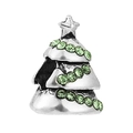 Silver Christmas tree charm with sparkling green crystals and star topper for DIY bracelet - Green Star Top Xmas Tree (008)