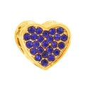 Golden heart-shaped bead charm with blue crystals and hollow carvings for jewelry - Gold Blue Zirconia Heart Hollow Bead (利耀-032) / Gold Blue